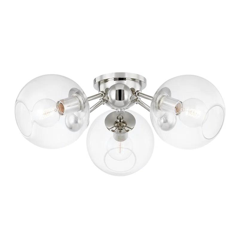 Crystal Semi-Flush Mount Light - Polished Nickel / 3 Light
