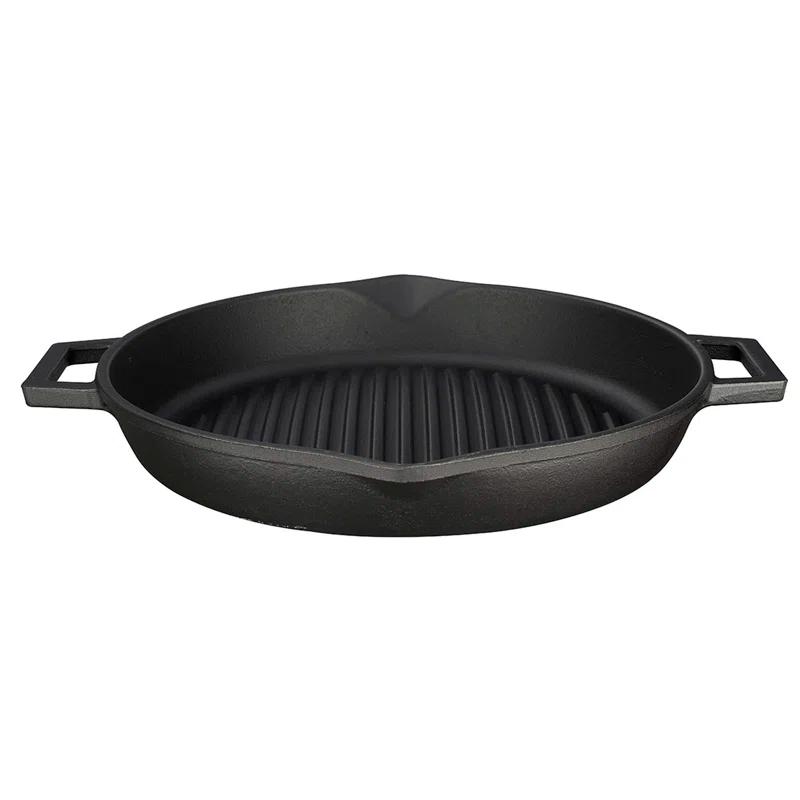 LAVA CAST IRON Lava Enameled Cast Iron Grill Pan 12 inch-Concave-Round with Pour Spouts