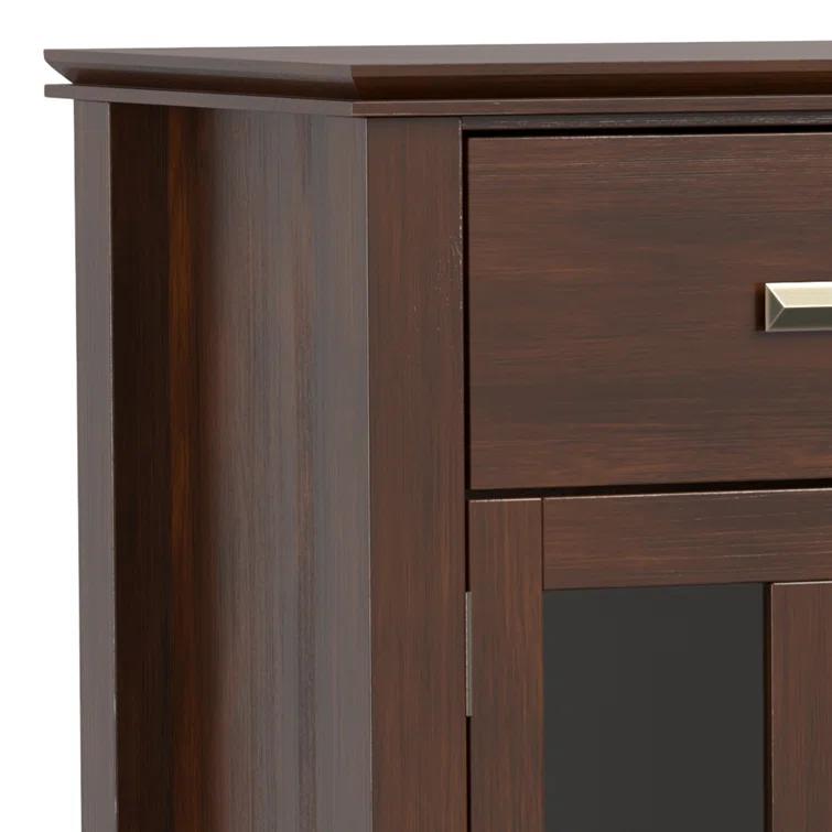 Simpli Home Artisan 54"W Solid Wood Sideboard Buffet with Tempered Glass Doors and 6 Drawers