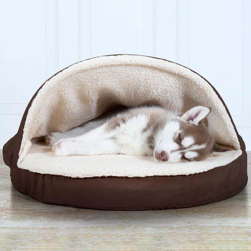 FurHaven Faux Sheepskin Round Hooded Orthopedic Dog Bed