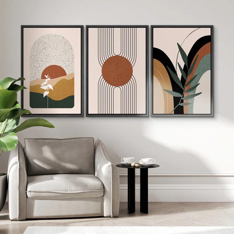 IDEA4WALL Mid Century Modern Boho IDEA4WALL Framed Canvas Print Wall Art Set Geometric Tropical Landscape Abstract Shapes Illustrations Minimalism Bohemian Decorative For Living Room, Bedroom, Office - 24"X36"X3 Natural
