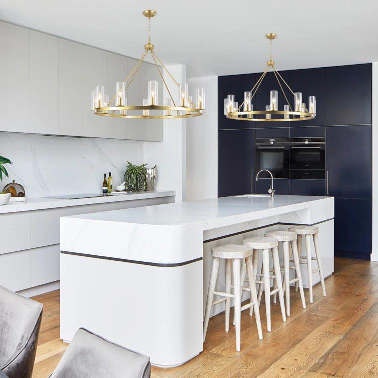 Mercer41 12 - Light Dimmable Wagon Wheel Chandelier With Clear Lampshade