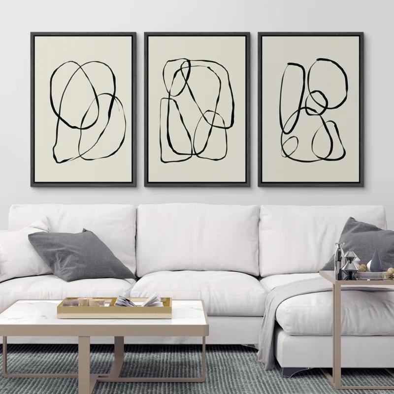 SIGNLEADER " Modern Duotone Geometric Spiral Ring Circle Collage 3 Piece Framed Wall Art. " 3 - Pieces