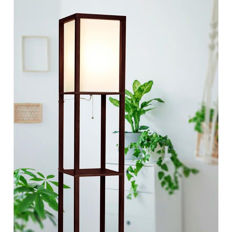 Maxwell 63 in. Traditional LED Energy Efficient 3-Shelf Floor Lamp with Fabric Square Shade