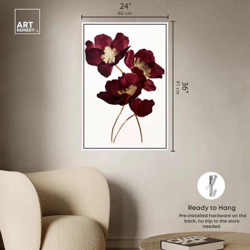 Art Remedy Art Remedy Wine Flowers Framed Floral Fine 1 Piece Canvas Wall Art 57114