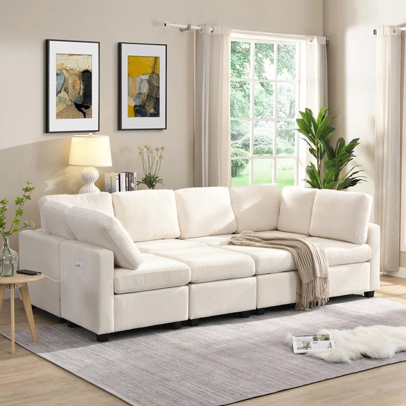 Hokku Designs Modern Sofa 103" Sectional Sofa Couch Sofa Bed U-Shaped Sofa With Two Movable Ottoman Upholstered Sectional