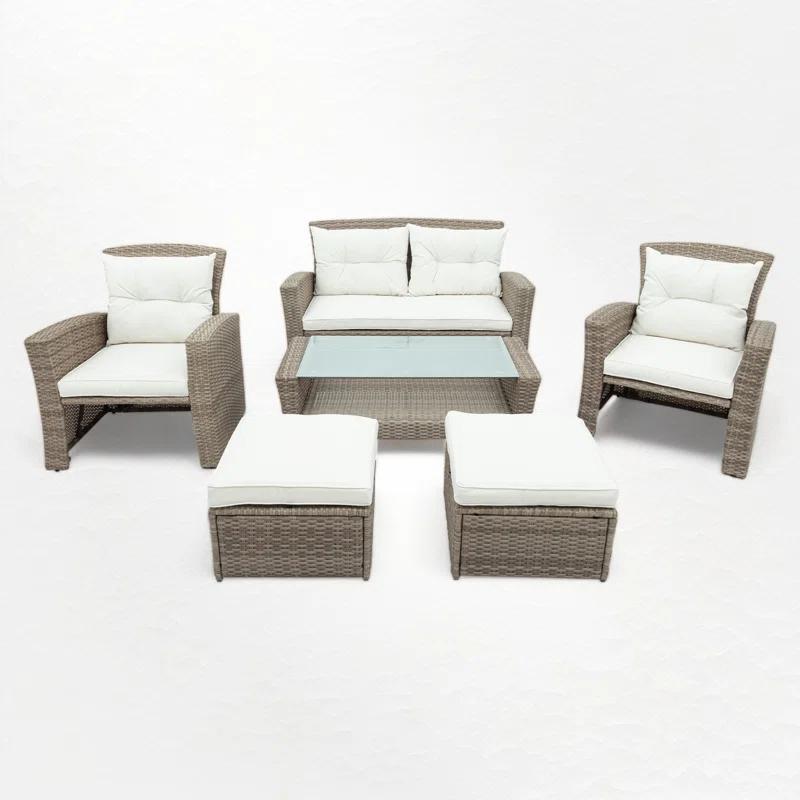 6 Piece Rattan Sofa Seating Group with Cushions