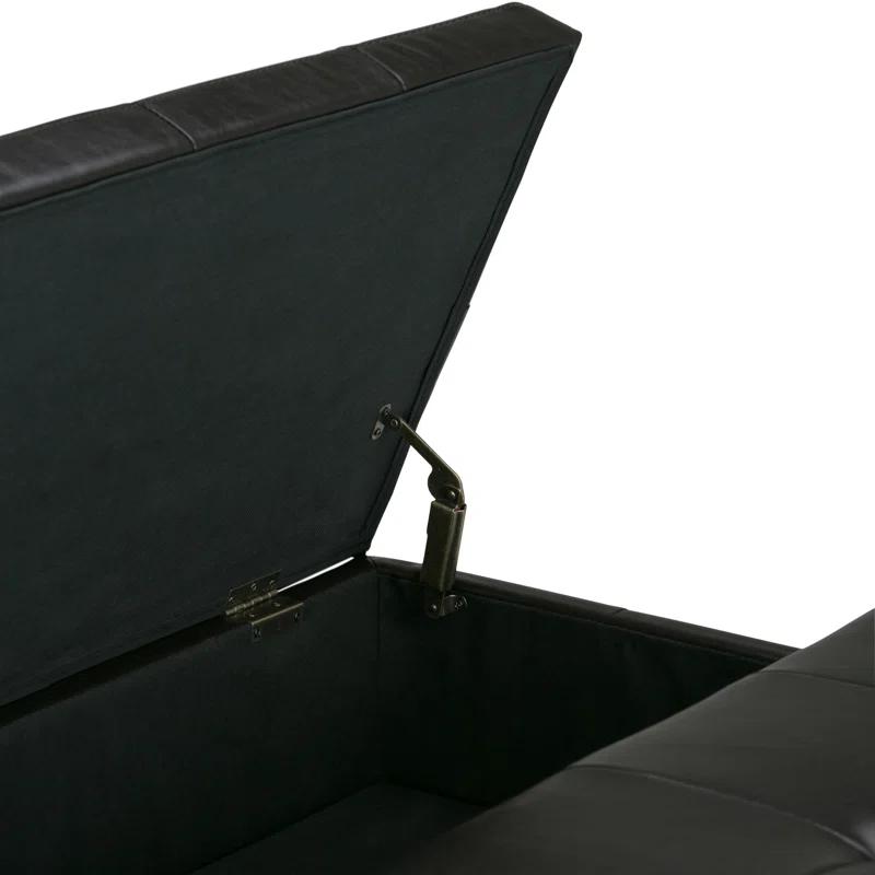 Simpli Home Dover 36"W Upholstered Square Coffee Table Storage Ottoman with Split Tufted Lift Top
