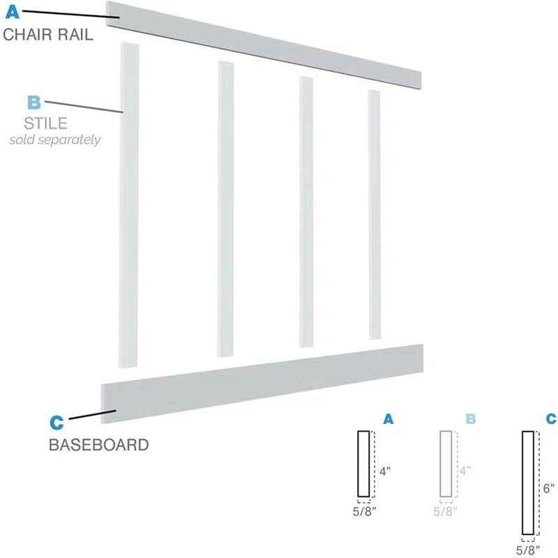 Ekena Millwork Classic Wainscot Systems 3.5'' H x 96'' W x 0.63'' D PVC Wainscot Paneling Kit