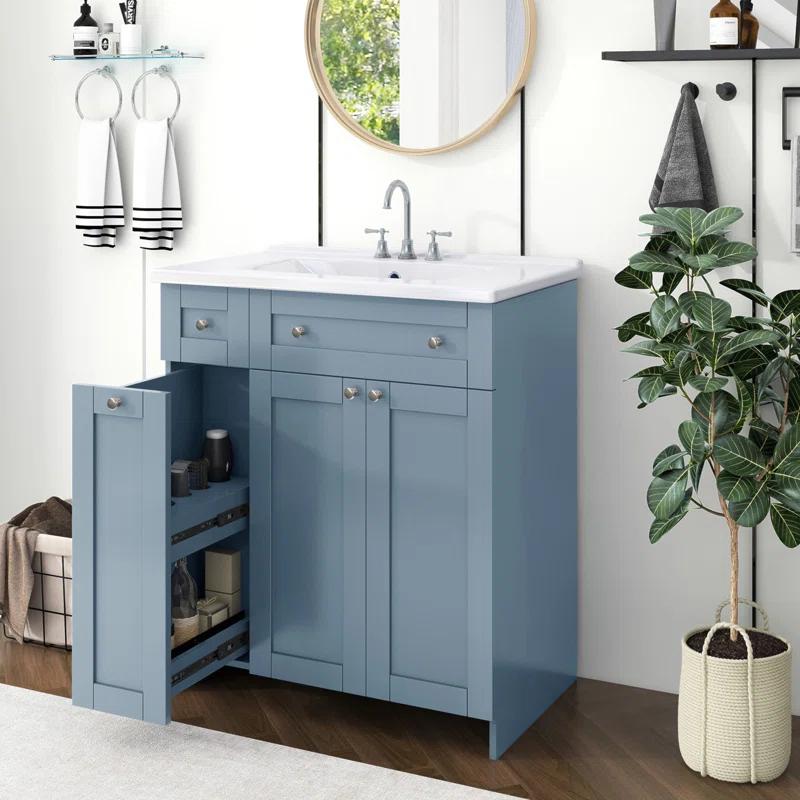 HLILish 30-Inch Bathroom Vanity With Ceramic Sink Combo, Abundant Storage Cabinet - 2 Soft Close Doors And Double-Tier Deep Drawer