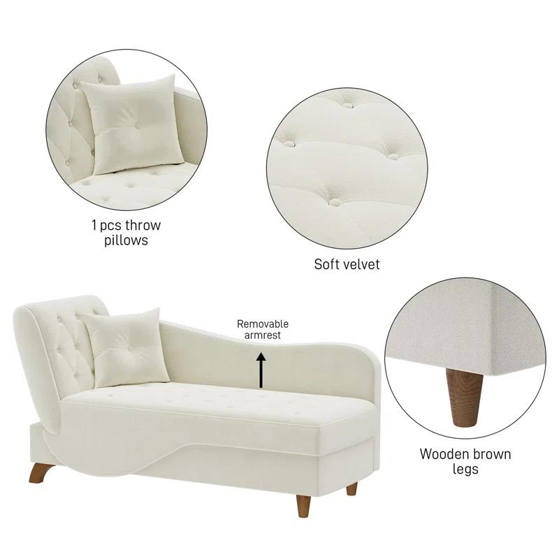 Mercer41 Acotas Velvet Upholstered Chaise Lounge with Storage