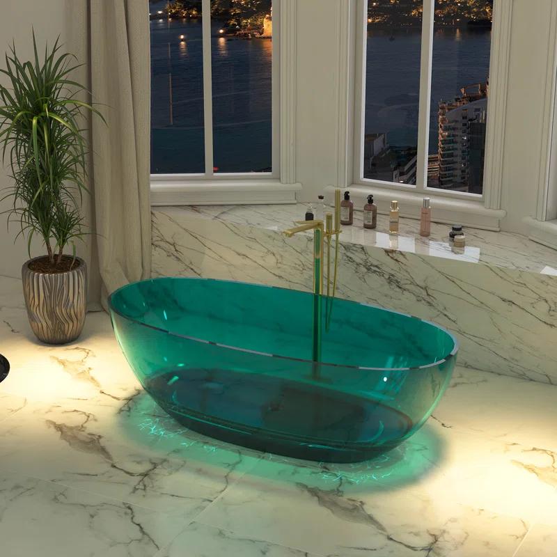 67'' x 30'' Runway Semi Transparent Resin Freestanding Soaking Bathtub