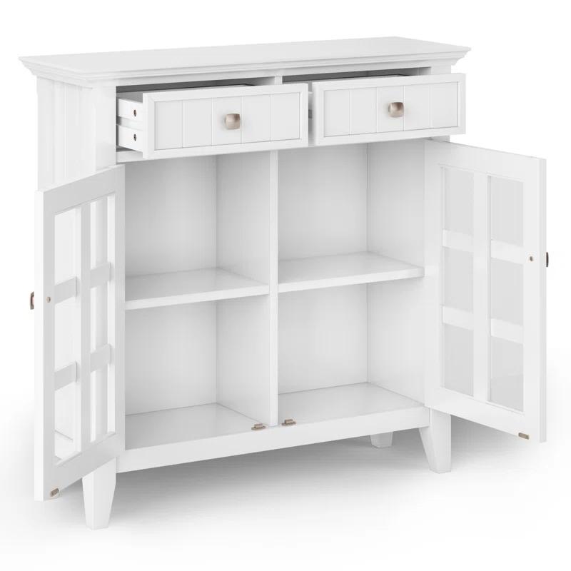 Simpli Home Acadian 36"W Solid Wood 2-Shelf Entryway Storage Cabinet with Glass Doors and 2 Drawers