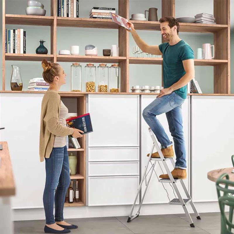 Hailo USA Inc. Hailo Folding Step Stool, Non-Slip 3 Step Ladder for Home & Kitchen, K70, Silver