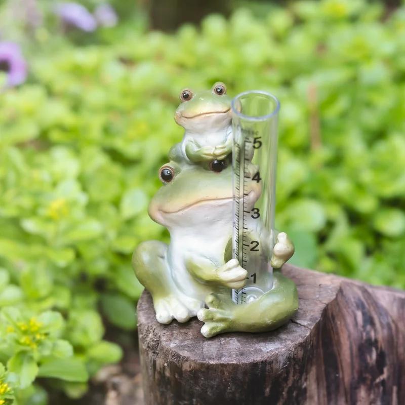 Polyresin Frog Figurine with Acrylic Rain Gauge