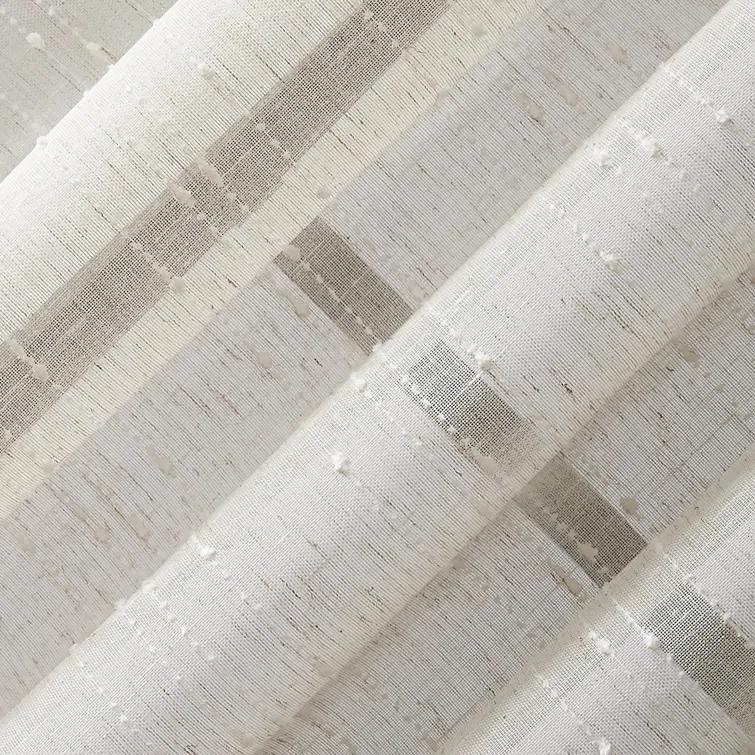 Clean Window Textured Slub Anti-Dust Striped Semi-Sheer Rod Pocket Curtain Panel