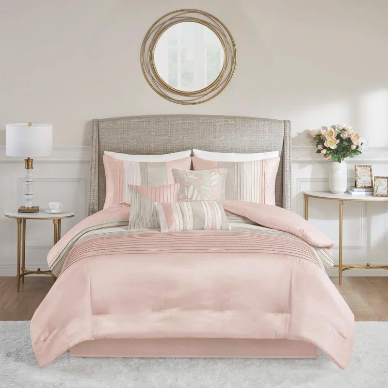 Madison Park Amherst 7 Piece Striped and Pleated Comforter Set & Reviews | Wayfair