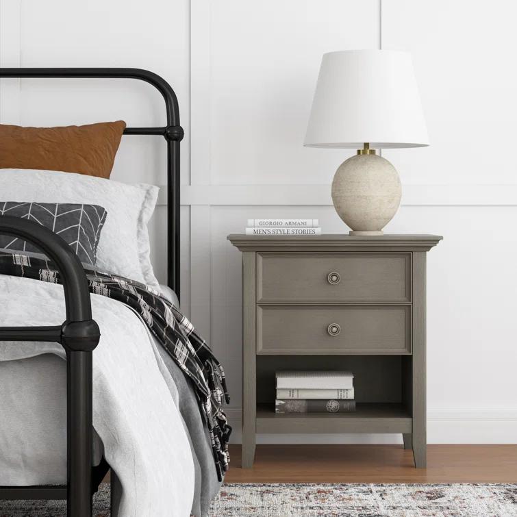 Simpli Home Amherst 24"W 2-Drawer Solid Wood Nightstand with Open Shelf