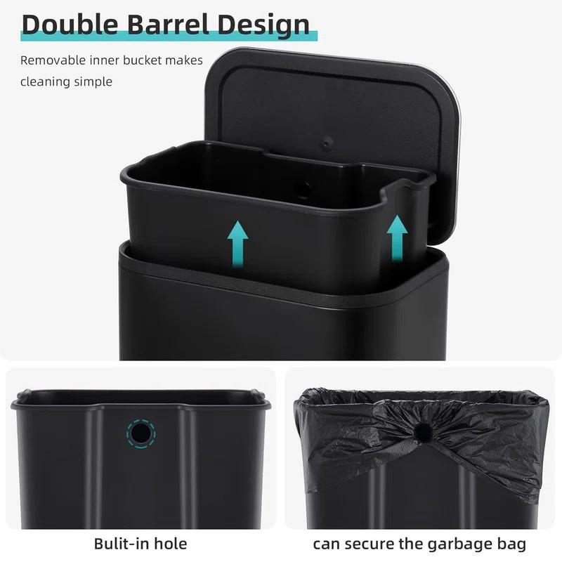 Sangdo Bathroom Trash Can, Small Step Waste Bin with Foot Pedal & Removable Inner Bucket