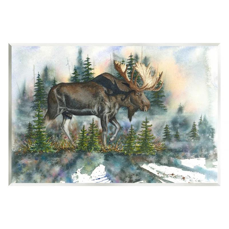 Stupell Industries " Wild Moose Forest Nature Scene " by Dave Bartholet Painting Print