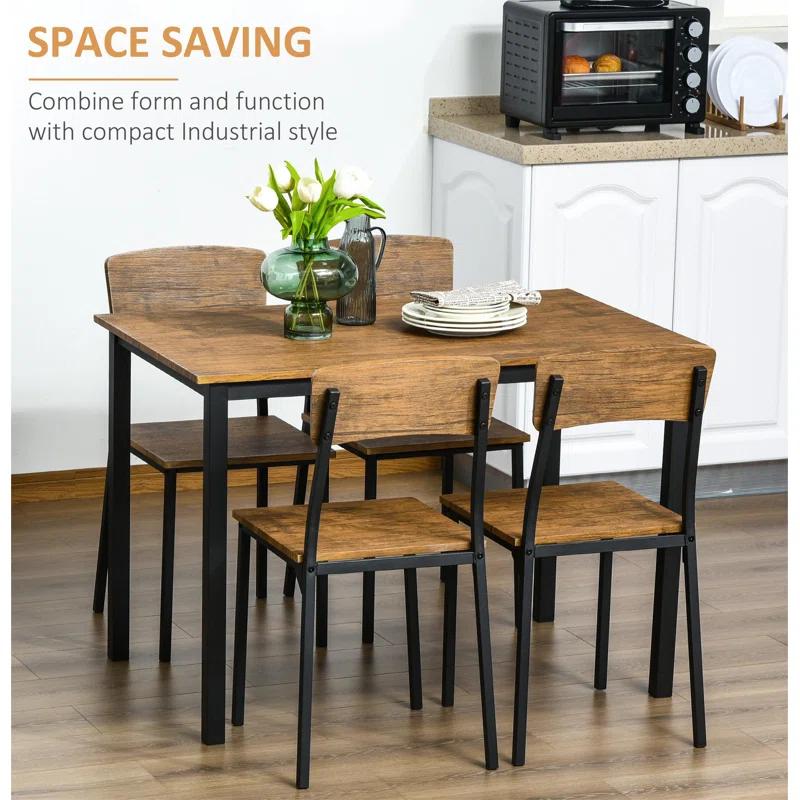 17 Stories 5 Piece Industrial Dining Table Set, Rectangular Kitchen Table And 4 Chairs, Dining Room Set For Small Space