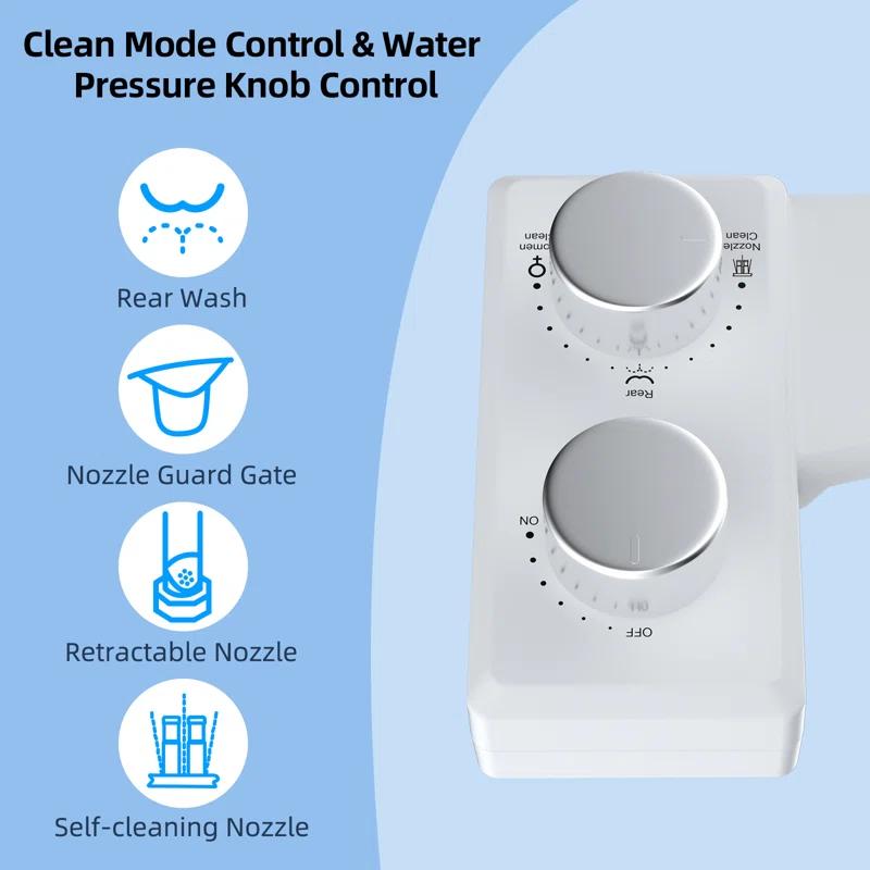 Hibbent Non-electric Dual Nozzle Toilet Seat Bidet, Water Pressure Control, Self Cleaning Sprayer JBY1103-CP