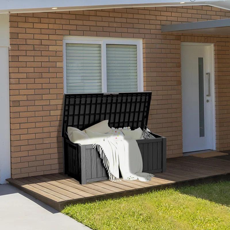 Hokku Designs Waterproof 120 Gallon Large Outdoor Indoor Patio Storage Deck Box , Outside Storage Bin for Cushion Pillows, Towels, Garden Tools