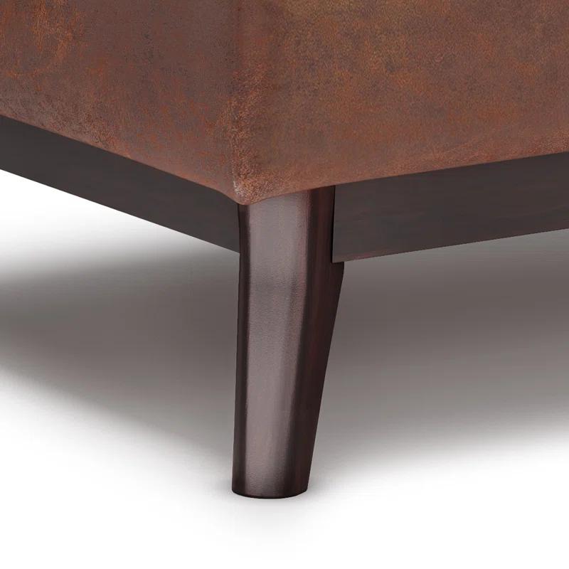 Simpli Home Owen 34"W Small Upholstered Coffee Table Storage Ottoman with Flip-Over Tray Top and Solid Wood Legs