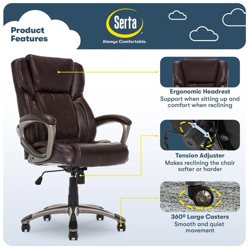 Serta Serta Garret Executive Office Chair, Ergonomic Lumbar Support, Semi-Plush Cushion, Body Pillows