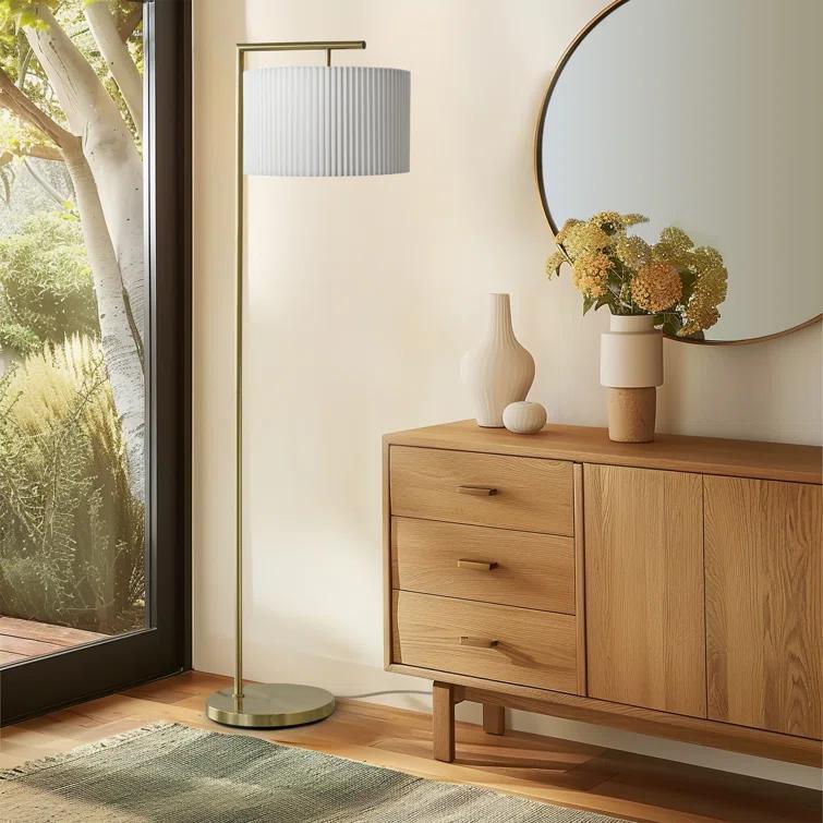 Montage Modern 60 in. Mid-Century Modern LED Floor Lamp with Fabric Drum Shade