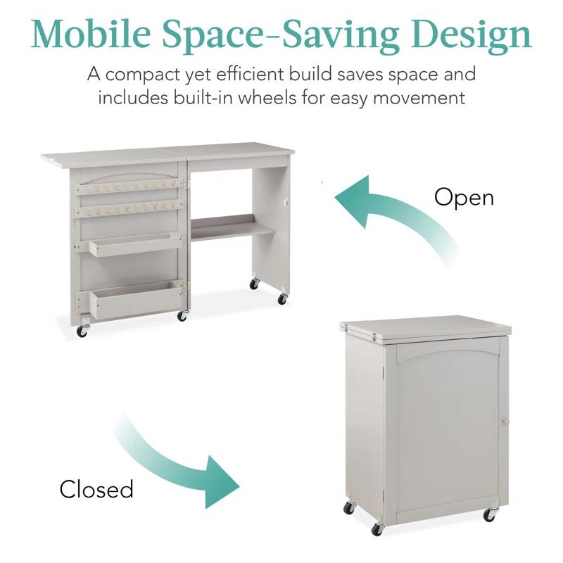 Best Choice Products 46'' x 16'' Sewing Table with Sewing Machine Platform and Wheels