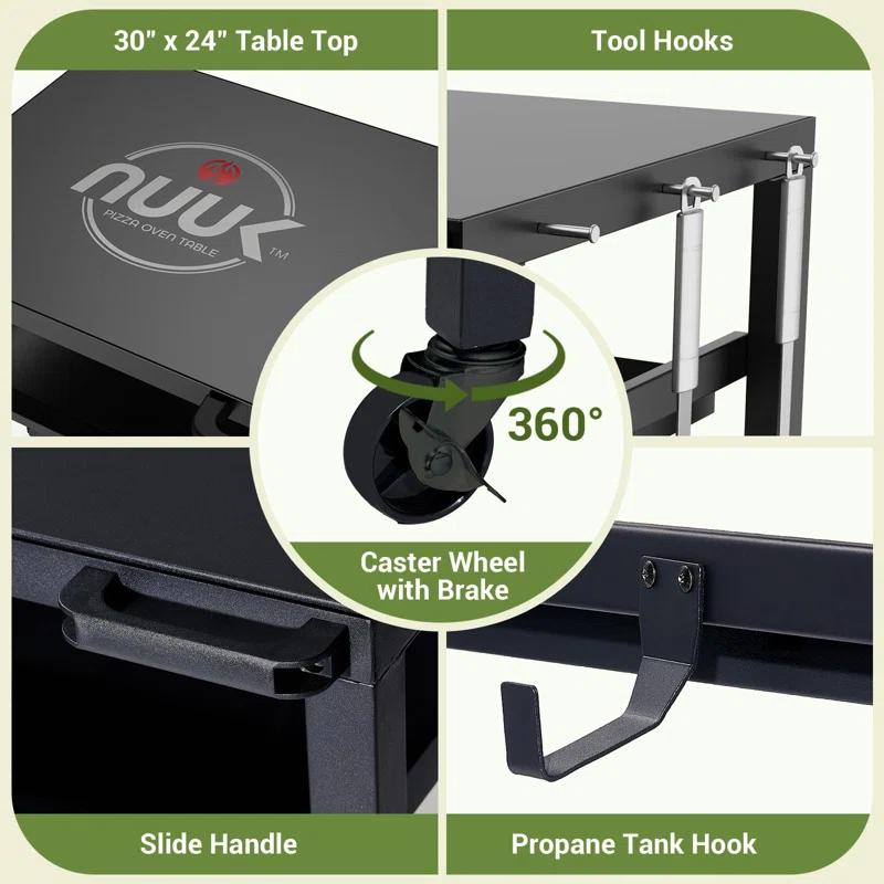 Hokku Designs Outdoor Pizza Oven & Grill Prep Table With Rolling Cart - 24"X30" Metal Top, 3-Layer Drawer Storage