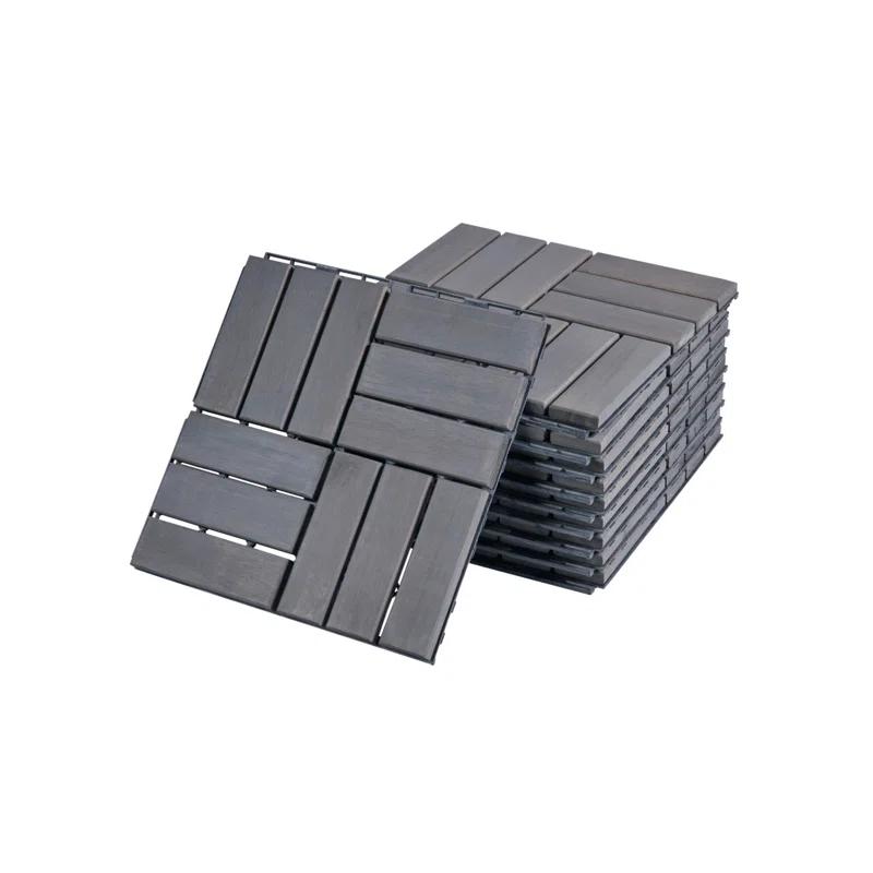 Go Peak Track 20 PCS Interlocking Deck Tiles Checker Pattern, 12" X 12" Square Light Gray Acacia Hardwood Outdoor Flooring For Patio, Bancony, Pool Side,...