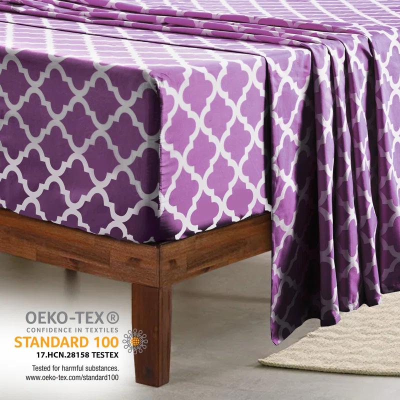 Lux Decor Collection Lux Decor Collection 1800 Series Soft Microfiber Bed Sheets Set Geometric Quatrefoil Bedding