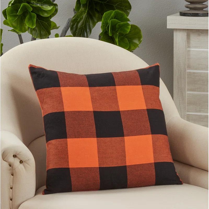 Saro Birmingham Collection Plaid Cotton Reversible Throw Pillow