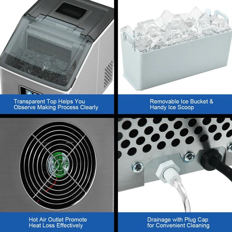 Calorful 48 Lbs Stainless Self-Clean Ice Maker With LCD Display