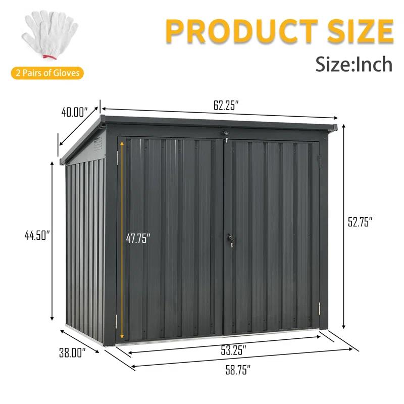 iYofe 5 Ft. W X 3 Ft. D Outdoor Galvanized Steel Garbage Bin Shed，Metal Trash Can Storage，Lockable Shed