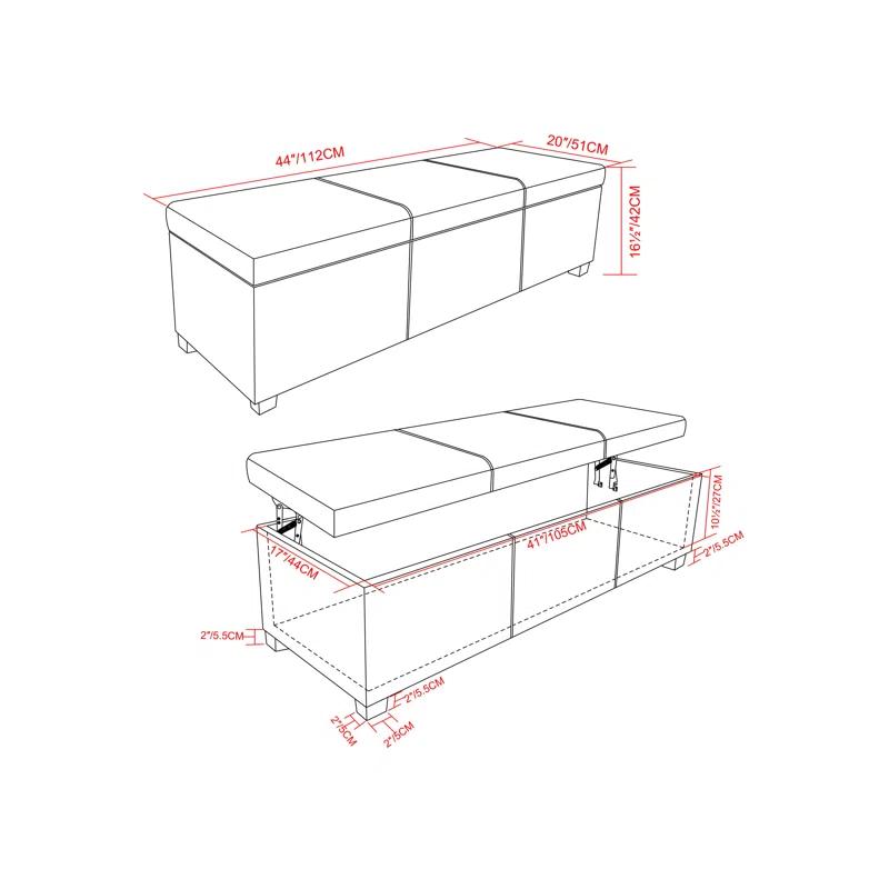 Simpli Home Avalon 44"W Upholstered Storage Ottoman with Lift-Top and Large Interior Storage