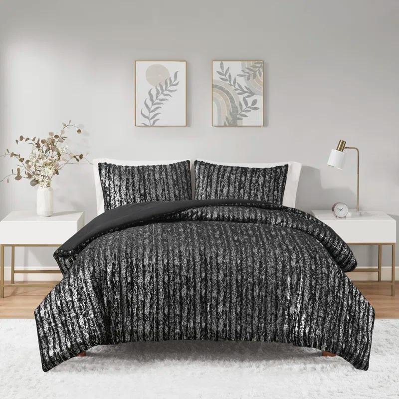 510 Design Metallic Print Faux Fur Comforter Set