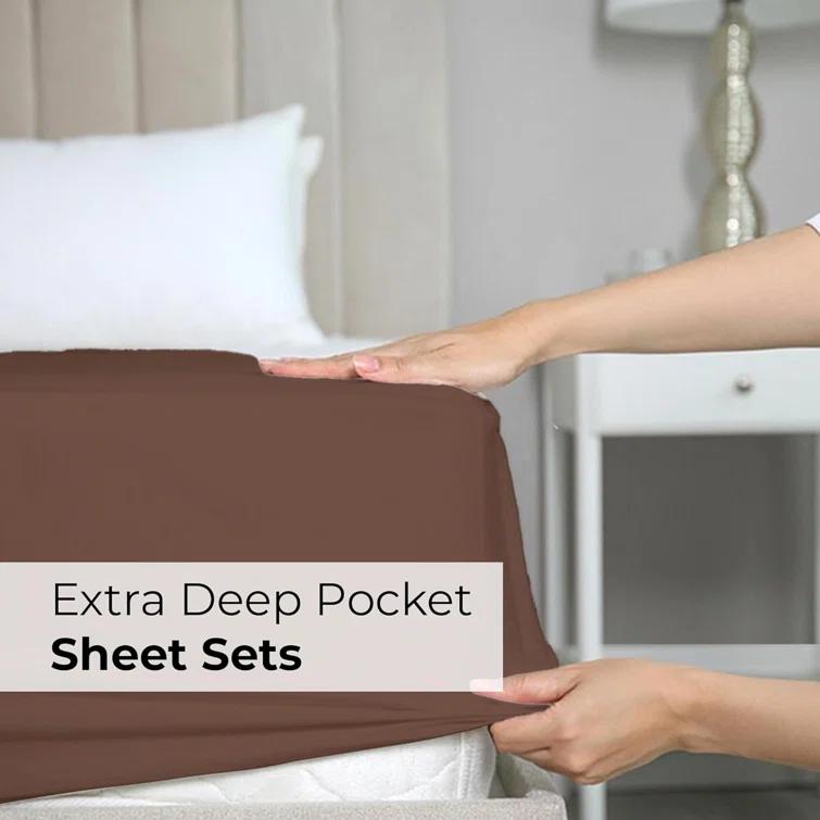 4 Piece Ultra Soft & Cooling Deep Pocket Sheet Set Brushed Hotel Luxury Bed Sheets