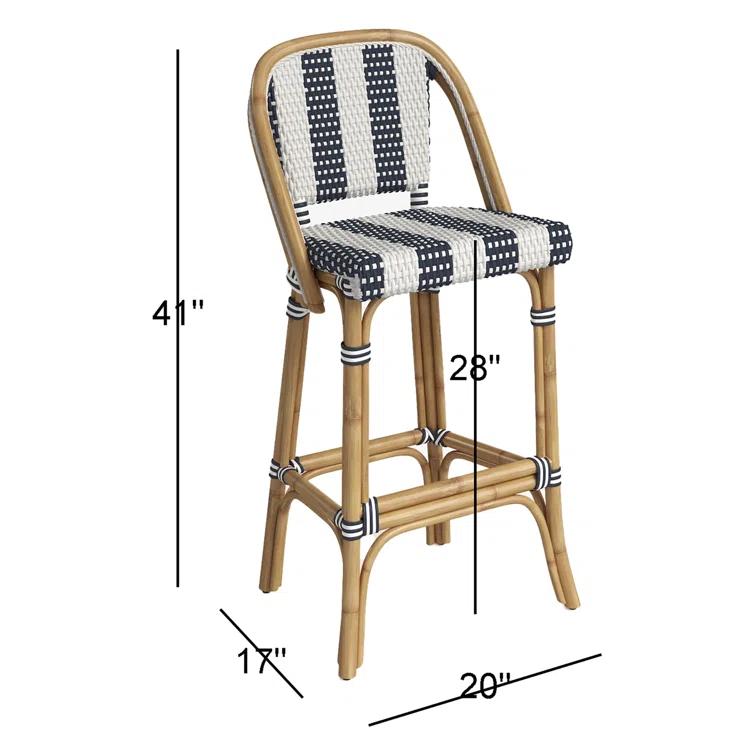 Butler Specialty Lila Stripe Rattan Bar Stool In Blue And White