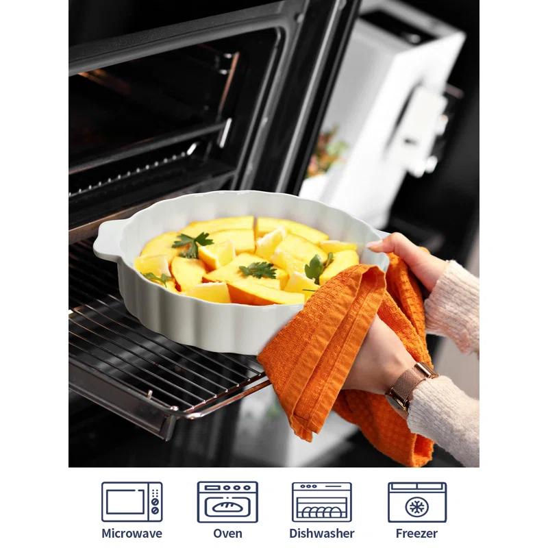 MASTER CRAFT WINDOW AND DOOR Ceramic Pie Pan For Baking,13Inch Round Baking Dish With Double Handle,Pie Plate With Ruffled Edge-Microwave, Dishwasher, And Oven Safe