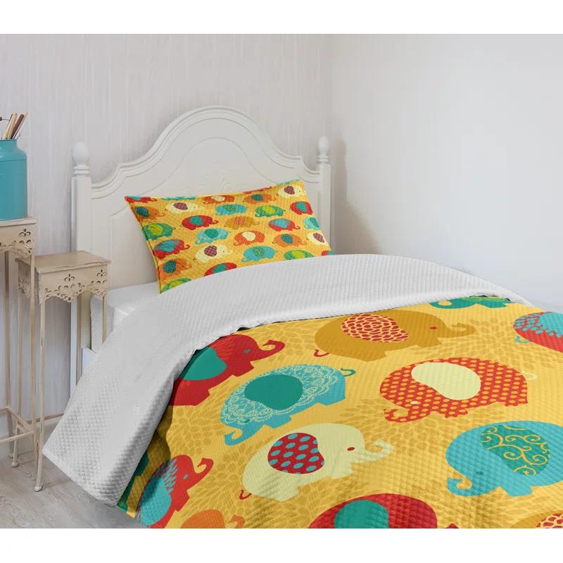 Ambesonne Jungle Bedspread Set  Elephants Ornaments  Multicolor | Wayfair