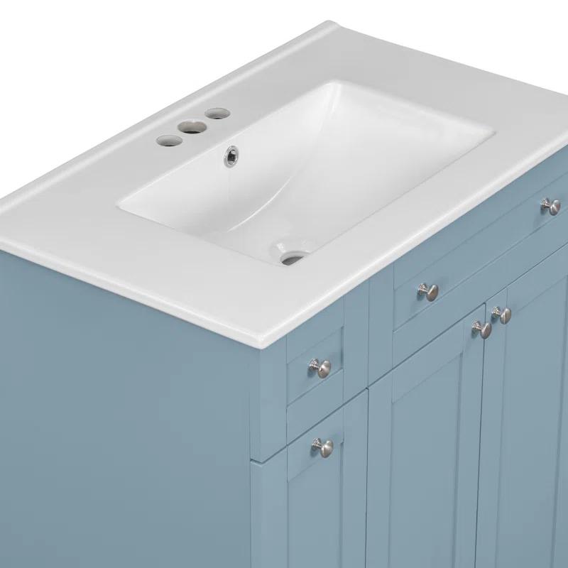 HLILish 30-Inch Bathroom Vanity With Ceramic Sink Combo, Abundant Storage Cabinet - 2 Soft Close Doors And Double-Tier Deep Drawer