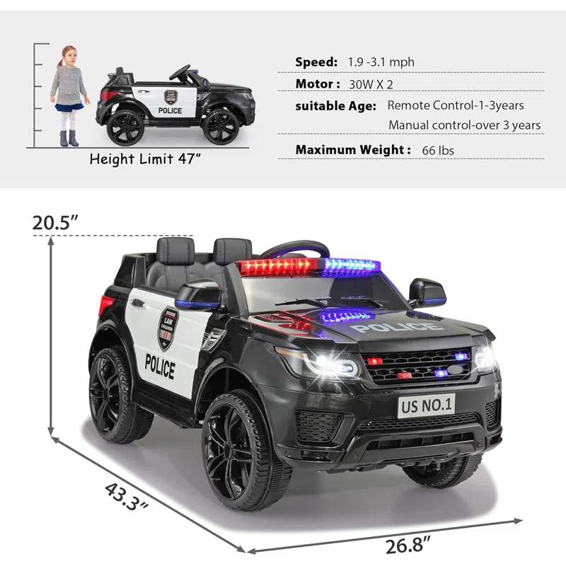 Allied Plush Inc 12V Kids Ride on Car, Electric Police Cars with Remote Control