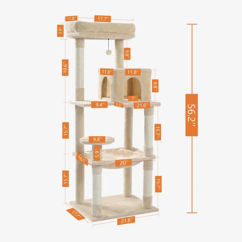Latitude Run® Indoor Multi-Level Tall Cat Tower With Large Hammock, Scratching Posts, Cozy Condo And Top Perch