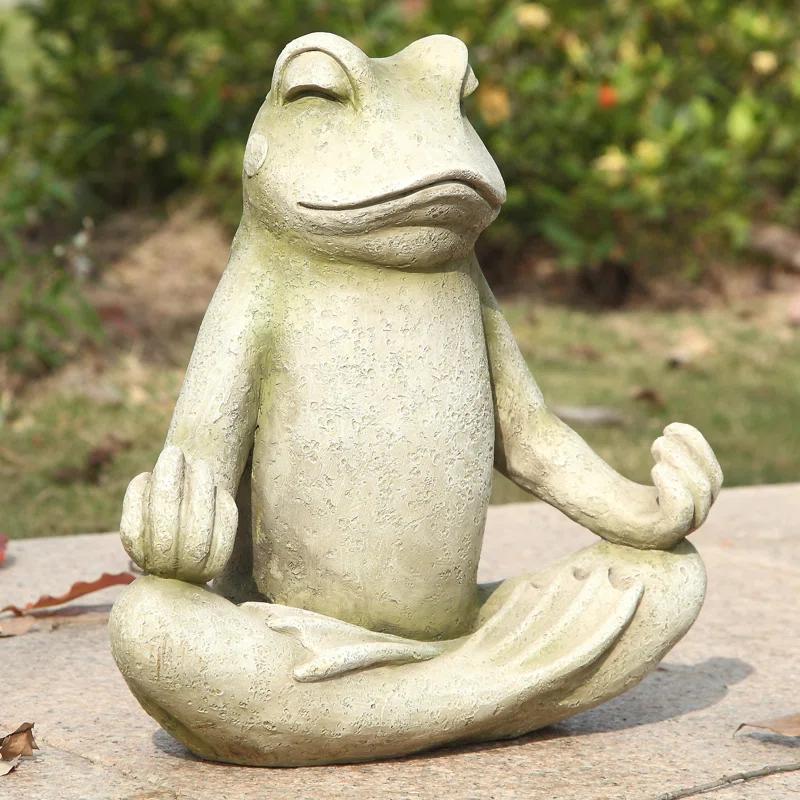 Zen Frog Polyresin Garden Statue in Lotus Position