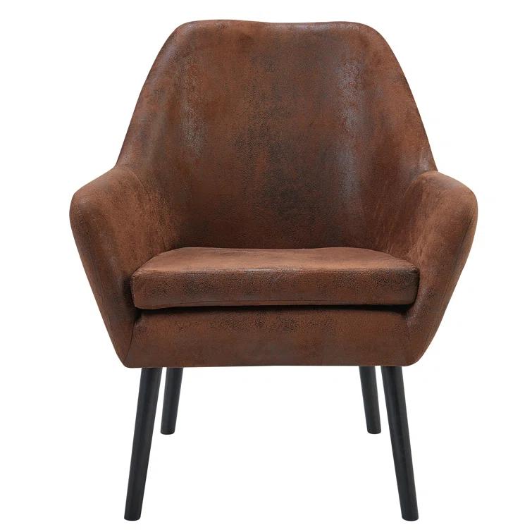 Ebern Designs Ringwold Mid-Century Modern Accent Armchair with Aged Fabric Upholstery, Solid Wood Legs