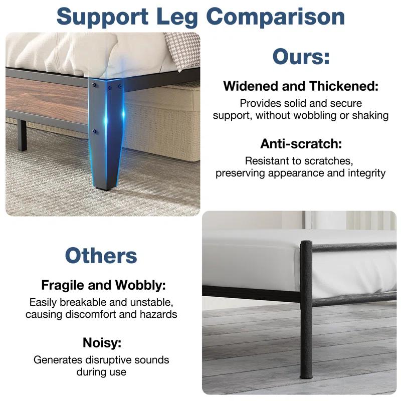 Ebern Designs Upholstered Bed Frame with Charging Station and Storage Headboard