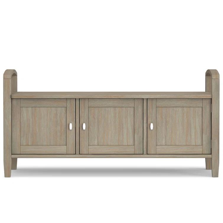Simpli Home Warm Shaker 44"W Solid Wood Entryway Storage Bench with 3 Cabinets, Shaker-Style Doors and Interior Shelves